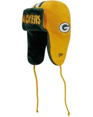 KTZ Green Bay Packers Helmet Head Trapper Knit Hat - Yellow