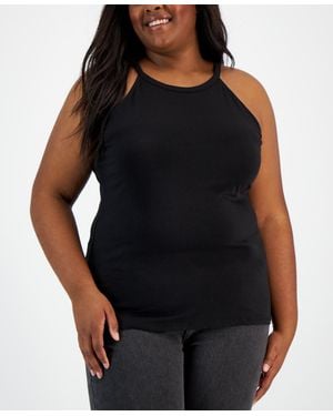 Aveto Trendy Plus Size Halter Tank Top - Black