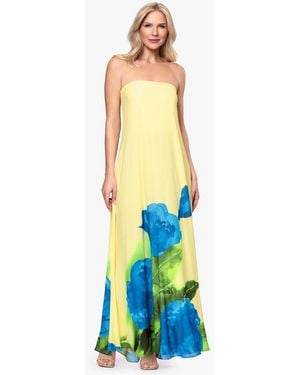Betsy & Adam Floral Strapless Ball Gown - Blue