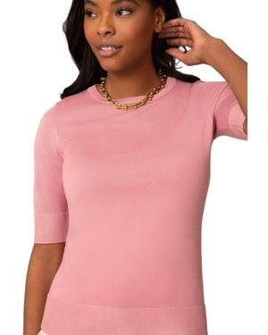 Cable & Gauge Elbow Sleeve Crewneck Sweater - Pink