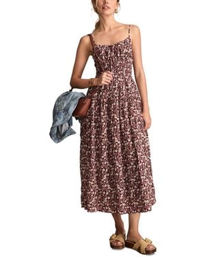 Lucky Brand Printed Smocked Midi Dress - Red