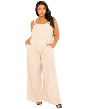 Buxom Couture Plus Size Wide Leg Linen Jumpsuit - Natural