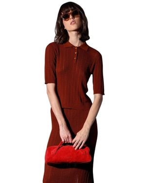 Walter Baker Preston Rope Rib Knit Henley Top - Red