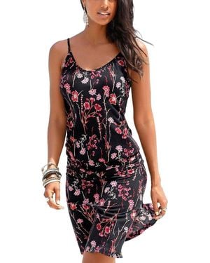 Lascana Viscose Printed Spaghetti Strap Short Dress - Red