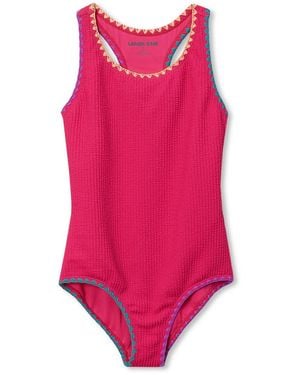 Lands' End Girls Chlorine Resistant Embroidered One Piece Swimsuit - Pink