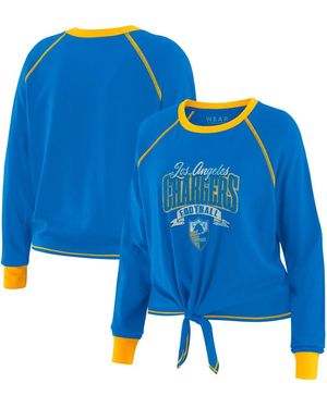 WEAR by Erin Andrews Powder Blue/yellow Los Angeles Chargers Tie-front Long Sleeve Top