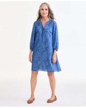 Style & Co. Style Co Printed Chambray V Neck Popover Dress Macys Exclusive - Blue