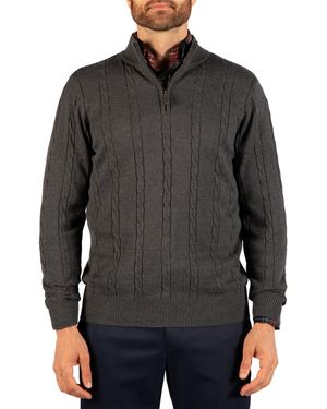 Tailorbyrd Cable-knit Quarter-zip Sweater - Gray