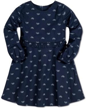 Hope & Henry Toddler Girls Long Sleeve Ruffle Waist Dress - Blue