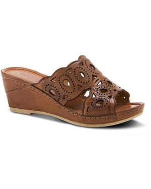 Spring Step Leather Wedge Sandal - Brown