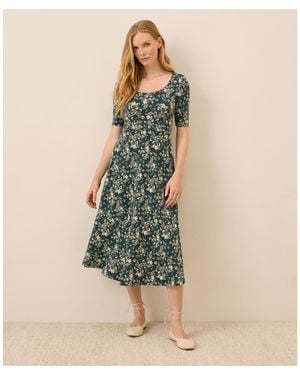 Pact Organic Cotton Fit & Flare Scoop Midi Dress - Blue