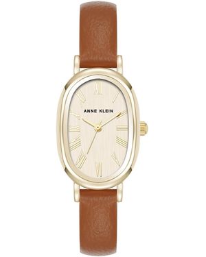 Anne Klein Quartz Oval Brown Polyurethane Leather And Gold-tone Metal Alloy Watch - White