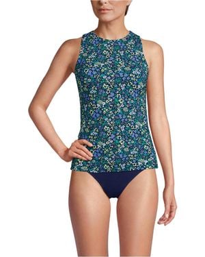 Lands' End High Neck Upf 50 Sun Protection Modest Tankini Swimsuit Top - Blue
