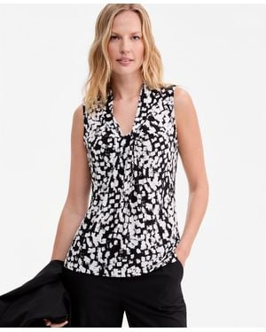 Kasper Printed Knot-neck Sleeveless Blouse - Black