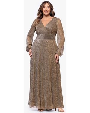 Betsy & Adam Plus Size V-neck A-line Long Dress - Brown