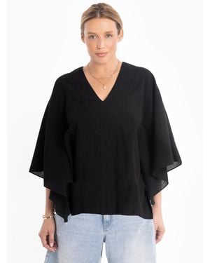 ocean + main Ocean+main Ocean+main Butterfly Sleeve Cotton Caftan Top - Black