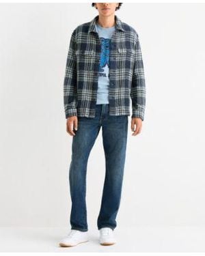 Lucky Brand Twill Shirt Jacket Grateful Dead Bear Short Sleeve T Shirt Paired With 223 Straight Fit Stretch Jeans - Blue