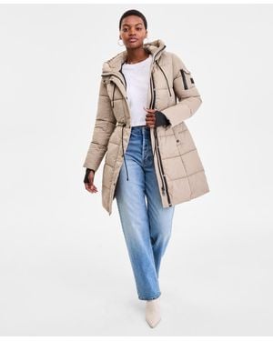 Steve Madden Hooded Puffer Utility Coat - Blue