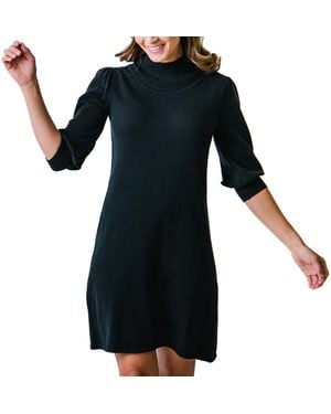 Hope & Henry Long Puff Sleeve Mock Neck Sweater Dress - Blue