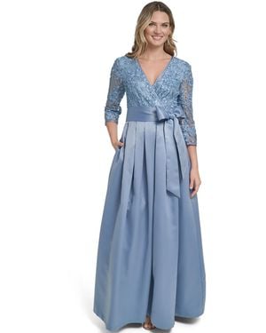 Jessica Howard V-neck Pleated Skirt Ball Gown - Blue