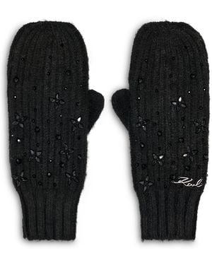 KARL LAGERFELD Studded Flip Top Mitten Gloves - Black