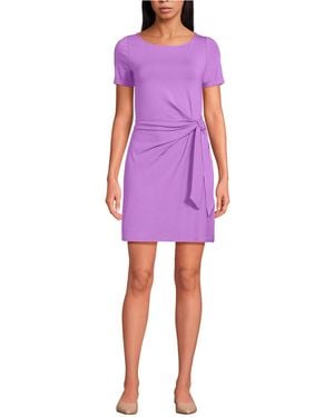 Lands' End Short Sleeve Cotton Modal Wrap Above The Knee Dress - Pink