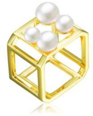 Genevive Jewelry Sterling Silver 14k Plated 5 7mm Fresh Water Pearls Geometric Ring - Metallic