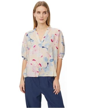 Masai Madanessa Floral-print V-neck Ruffle-trim Blouse - White