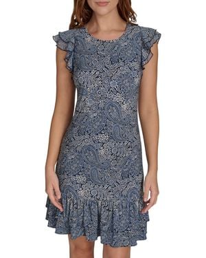 Tommy Hilfiger Printed Flutter-sleeve Shift Dress - Blue