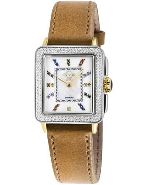 Gevril Padova Gemstone Swiss Quartz Diamond Hand Made Italian Leather Strap Watch - Metallic