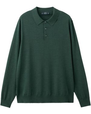 Mango Polo Willys Long Sleeve Regular-fit Fine-knit Polo Shirt - Green