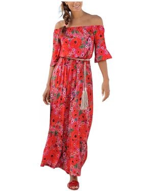 Lascana Off-the-shoulder Floral-print Maxi Dress - Red