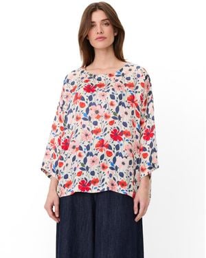 Masai Floral 3/4-sleeve Relaxed Tunic Blouse - Red