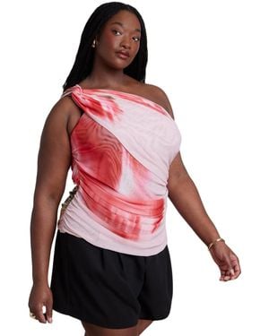 Eloquii Twist Drape Sheer Mesh Top - Red