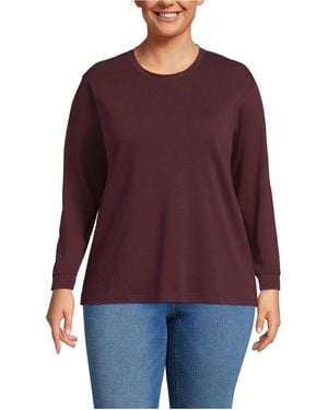 Lands' End Plus Size Cotton Relaxed Long Sleeve Crew Neck - Red