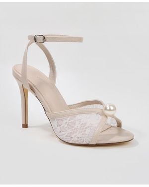 BERNESS Julie Pearl Embellished Lace Stiletto Heel Sandals - White