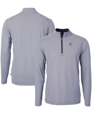 Cutter & Buck Navy New York Yankees Americana Logo Virtue Eco Pique Stripe Quarter-zip Pullover Sweatshirt - Blue