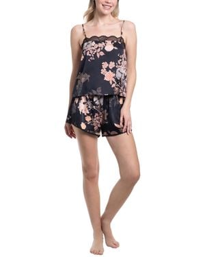 MIDNIGHT BAKERY Saorise Floral-print Satin Lace Cami-tap Set - Blue