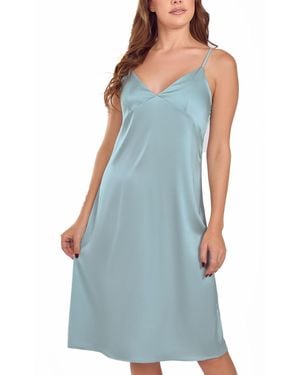 iCollection Soft Cup Satin Long Gown - Blue