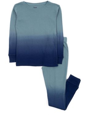 Leveret Kids Matching Family Two Piece Cotton Long Sleeve Tie Dye Pajamas. - Blue