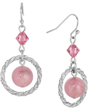 2028 Acrylic Bead Crystal Hoop Earrings - Pink