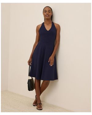 Pact Fit & Flare Gathered Halter Dress - Blue