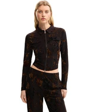 Desigual Flocked Zipper Shirt - Black