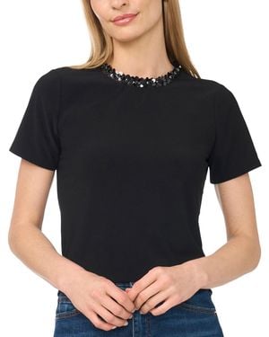 Cece Short-sleeve Sequin Crewneck T-shirt - Black