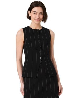 French Connection Wide Pinstripe Suiting Sleeveless Peplum Top - Black
