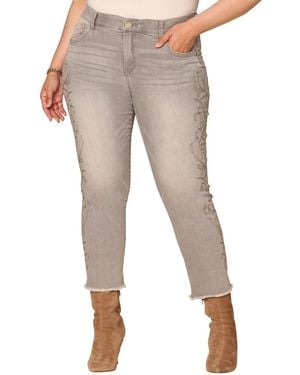 Democracy Plus Size Western Embroidery High-rise Slim Straight Jeans - Natural