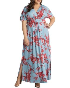 Kiyonna Plus Size Vienna Kimono Sleeve Long Maxi Dress - Blue