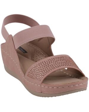 Gc Shoes Tammy Embellished Elastic Double Band Wedge Sandals - Brown