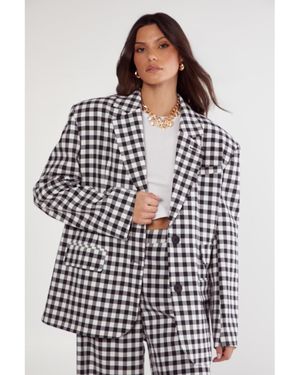 Nasty Gal Gingham Tailored Blazer - Blue