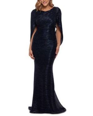 Betsy & Adam Betsy Adam Metallic Cape Gown - Blue